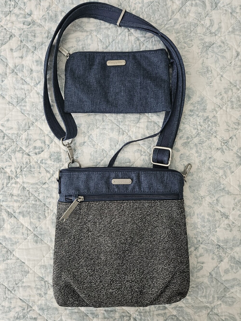 Baggallini Slim Crossbody Anti Theft Blue Grey NEW - Picture 3 of 13